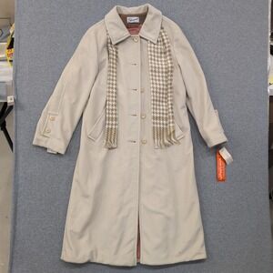 Sherwood Women's Beige Wool Blend Long Trench Coat‎ w Scarf Size 10 NOS NWT